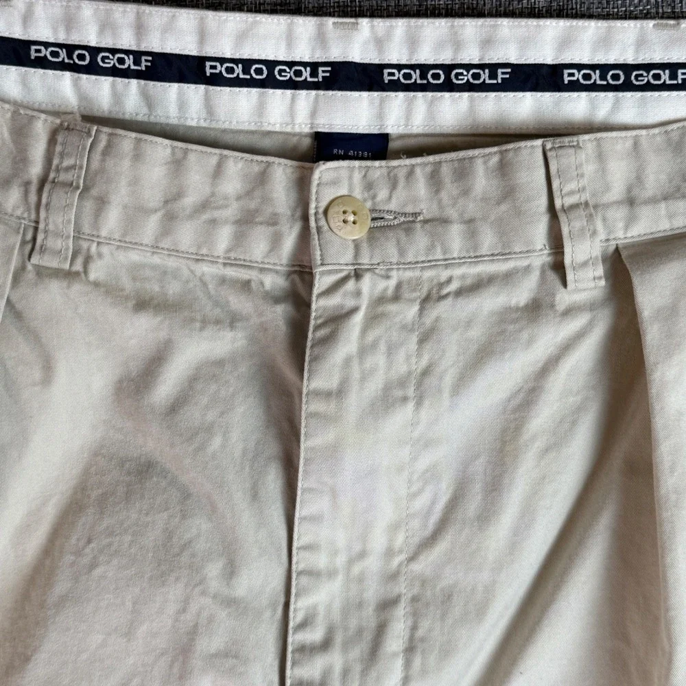 Vintage Mens Polo‎ Golf Pant | Measures 34x28 | Khaki Tan Pleated Cotton Chinos